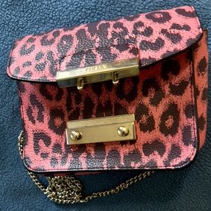 FURLA Italian Leather Pink/ Black, goldtone chain strap Crossbody FREE SHIPPING